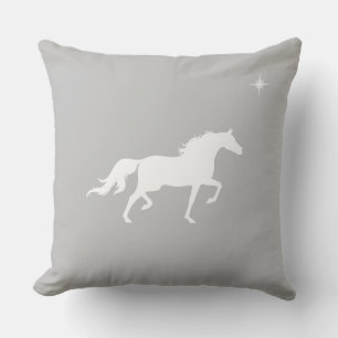 Coussin Cheval blanc élégant et étoile sur gris argenté