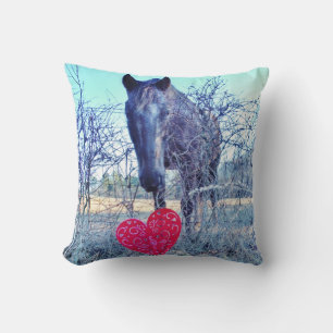 Coussin Cheval bleu Brown teinté Coeur rouge