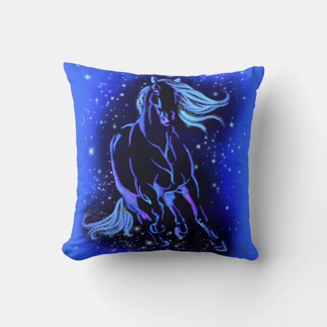 Coussin Cheval Bleu Néon Couchant Au Lune Starry Night  (Recto)