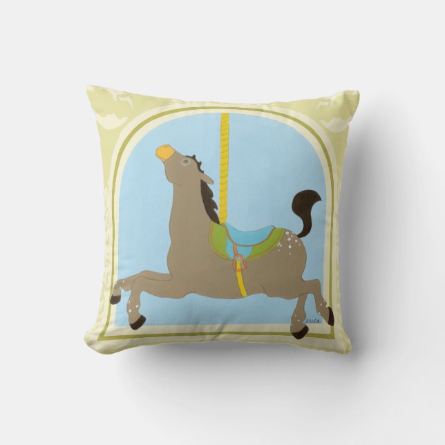 Coussin Cheval Carrousel par Juin Erica Vess (Recto)