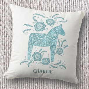 Coussin Cheval Dala Suédois Art Sarcelle Nom Personnalisé