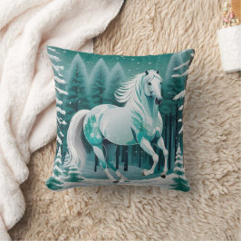 Coussin Cheval d'argent vert dans la forêt enchantée
