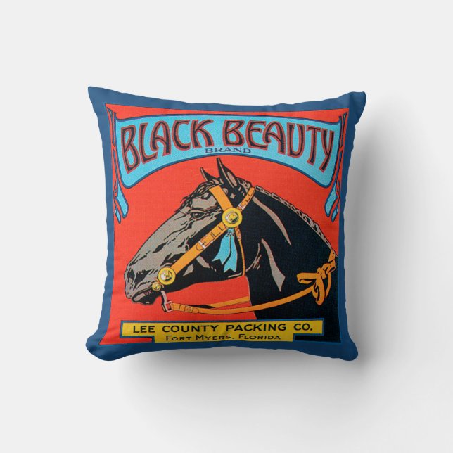 Coussin Cheval de beauté noir sur Arrière - plan rouge (Recto)