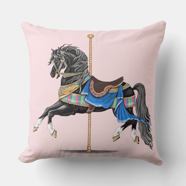 Coussin Cheval de Carrousel Noir (Recto)