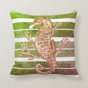 Coussin Cheval de mer et corail rayé vert