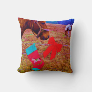 Coussin Cheval de Noël rétro