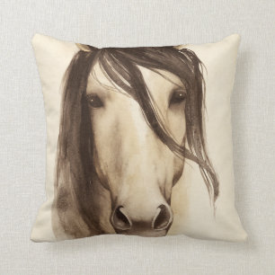 Coussin Cheval des animaux   de grange d'aquarelle