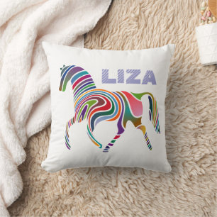 Coussin Cheval d'Imaginaire personnalisé Fille colorée