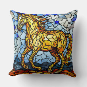 Coussin Cheval doré Cadeau de vitrail pour la maison