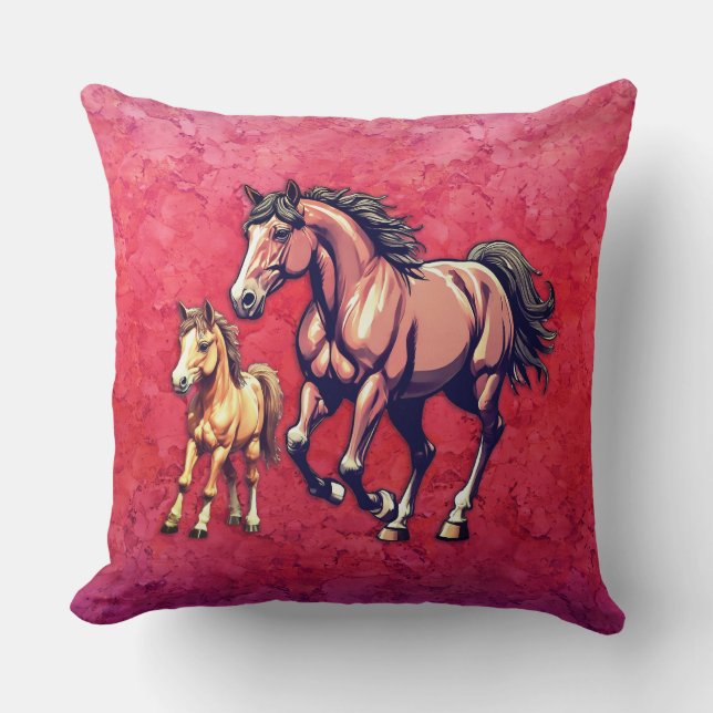 Coussin Cheval et poulain sur Arrière - plan texturé (Recto)