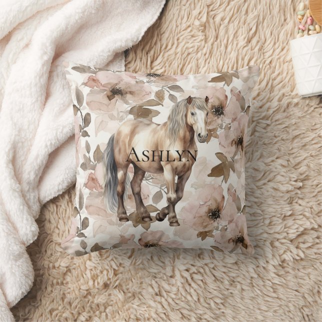 Coussin Cheval floral rose (Couverture)