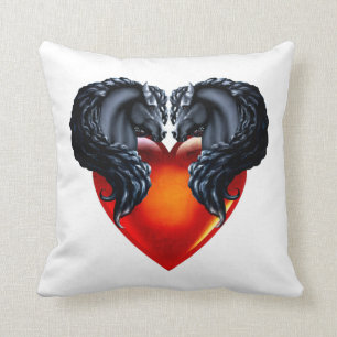 Coussin Cheval frisois/étalon frisois noir/coeur rouge 3