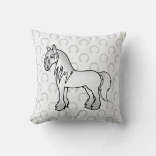 Coussin Cheval gris de dessin animé Gypsy Vanner Shire Cly