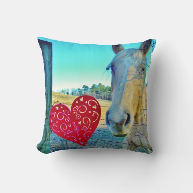 Coussin Cheval jaune rétro Saint-Valentin Coeur (Recto)