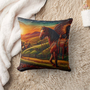 Coussin Cheval Majestic dans le paysage coloré du coucher 