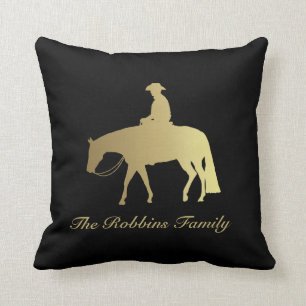 Coussin Cheval occidental d'or de plaisir sur le noir
