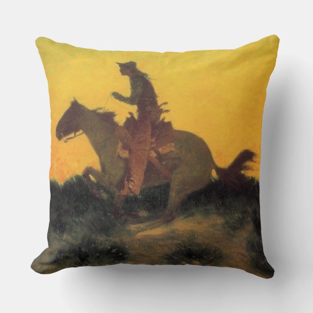 Coussin Cheval Rider contre le coucher du soleil (par Remi (Recto)