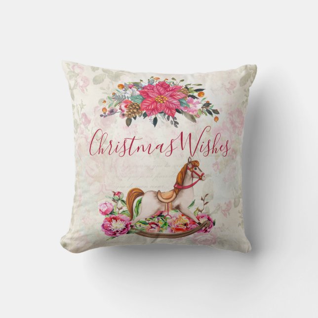 Coussin Cheval rocheux victorien et Poinsettia Noël (Recto)