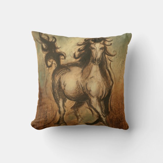 Coussin Cheval sauvage et couleurs chaudes (Recto)