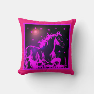Coussin cheval sauvage graphique, rose