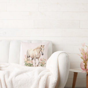 Coussin Cheval Tulipes rose pâle Ressort floral
