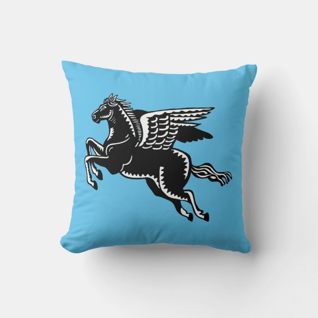 Coussin Cheval volant - Noir et Blanc sur Ciel Bleu (Recto)