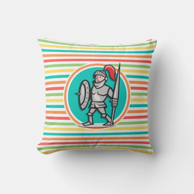 Coussin Chevalier sur des rayures arc-en-ciel lumineuses (Recto)