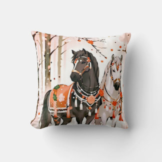 Coussin Chevaux dans une forêt rouge