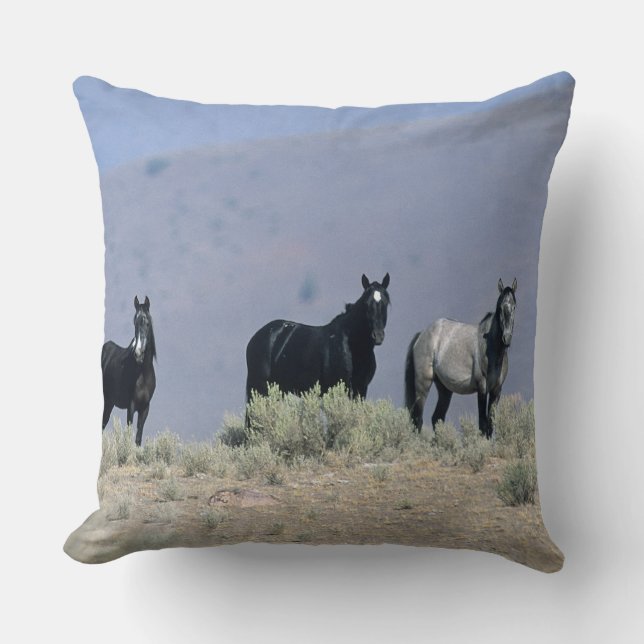 Coussin Chevaux sauvages de mustang dans le désert 3 (Recto)