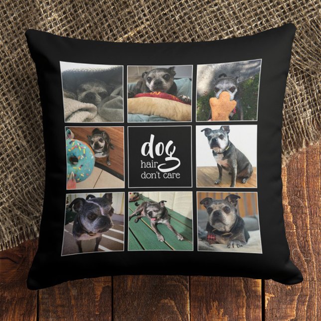 Coussin Cheveux de chien s'en fiche 🐾 Collage photo pour  (Dog Hair Don't Care 🐾 Pet Photo Collage Throw Pillow
)