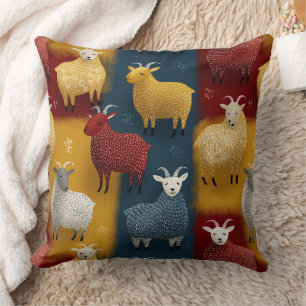 Coussin Chèvres de ferme colorées dans le pâturage