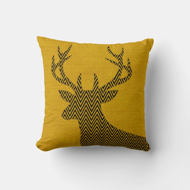 Coussin Chevron Deer Silhouette sur Burlap | moutarde (Recto)