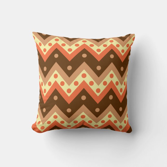 Coussin Chevron et points - marron et rouille (Recto)