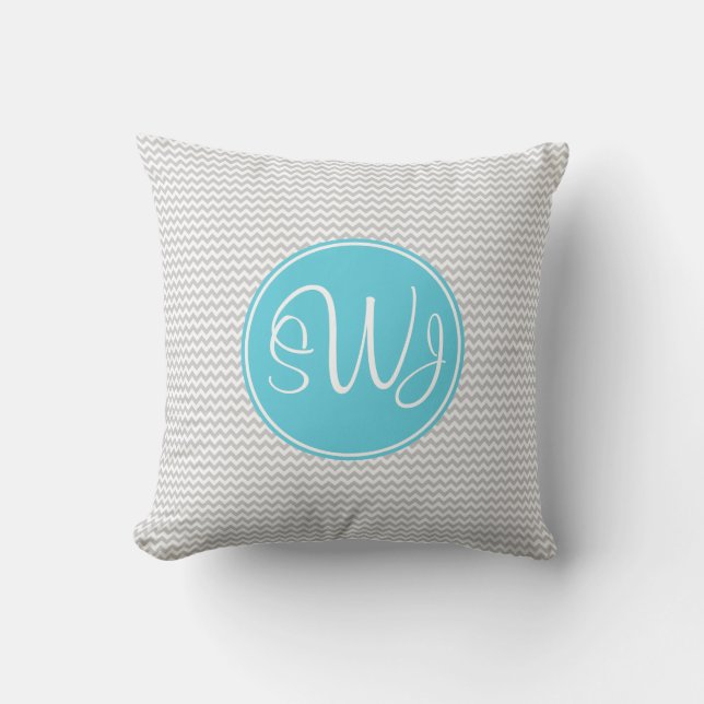 Coussin Chevron gris et bleu (Recto)