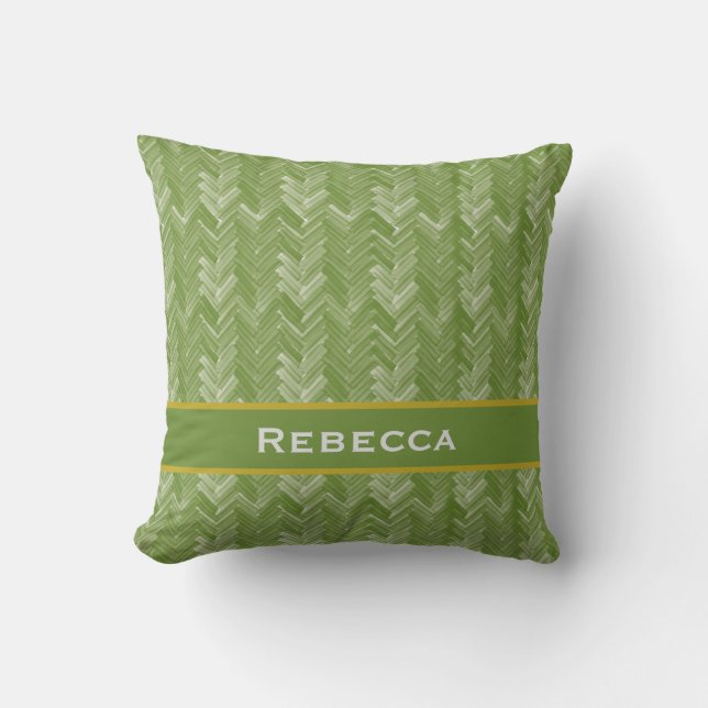 Coussin Chevron Herringbone Motif Forêt Monogramme vert (Recto)