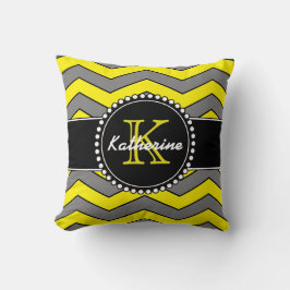 Coussin Chevron jaune et gris, personnalisé, décoré d'un