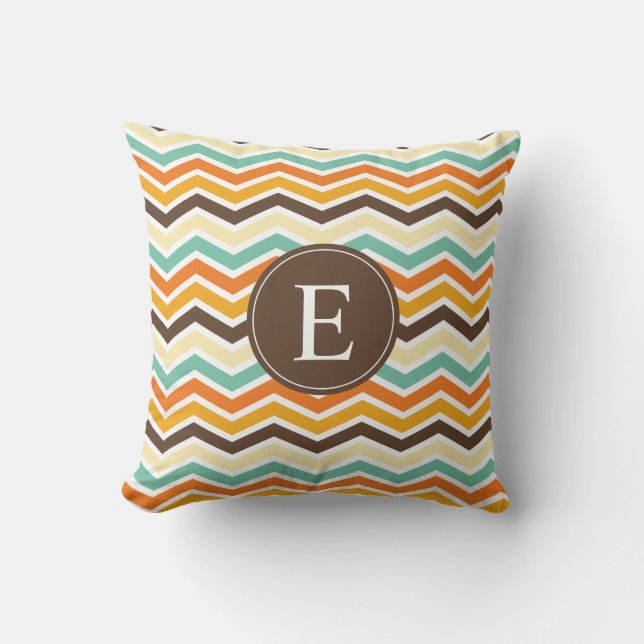 Coussin Chevron Monogramme Brown Orange Turquoise (Recto)