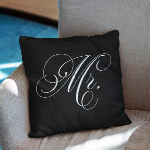Coussin Chevron noir et blanc rayures "Mr."
