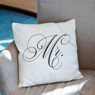 Coussin Chevron noir et blanc rayures "Mr."