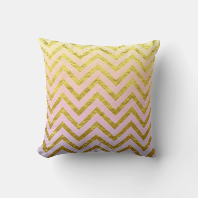 Coussin Chevron Or Foil Rose Blanc Ombré Girly Chic Cool (Recto)