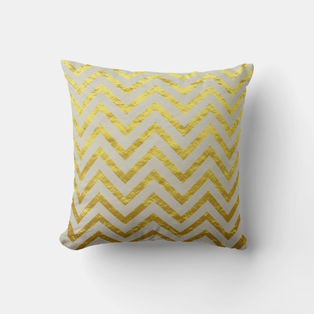 Coussin Chevron Or Papier D'aluminium Gris Élégant Royal P (Recto)