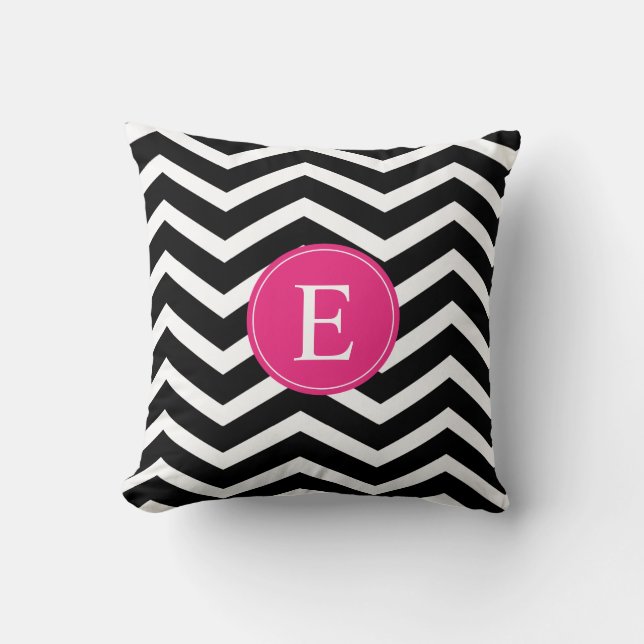 Coussin Chevron rose noir personnalisé (Recto)