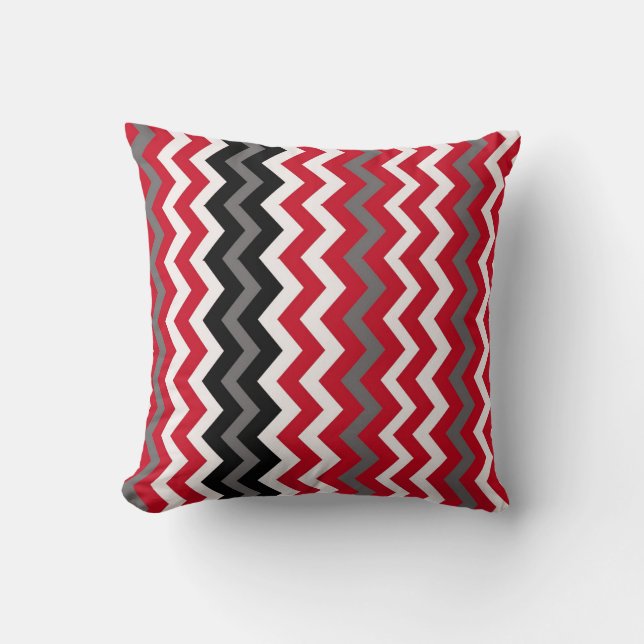 Coussin Chevron rouge, gris et blanc (Recto)