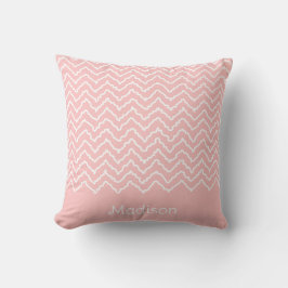 Coussin Chevron Zigzag Ondulé Rose Et Blanc Et Nom