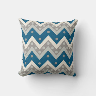 Coussin Chevrons et points - gris et bleu cadet