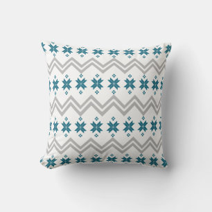 Coussin Chevrons gris d'hiver scandinave et Turquoise Nord