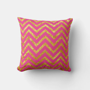 Coussin Chevrons rose or métallique