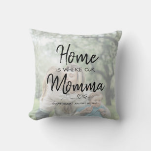 Coussin Chez nous, notre maman est 2 Photo Fête des Mères