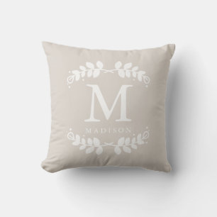 Coussin Chic beige Floral Cadre Monogramme