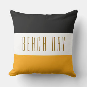 Coussin Chic Black White Yellow Stripes BEACH DAME Texte
